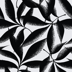 Tecido para costura com estampa abstrata de folhas botânicas contemporâneas desenhadas à mão, com textura de spray.